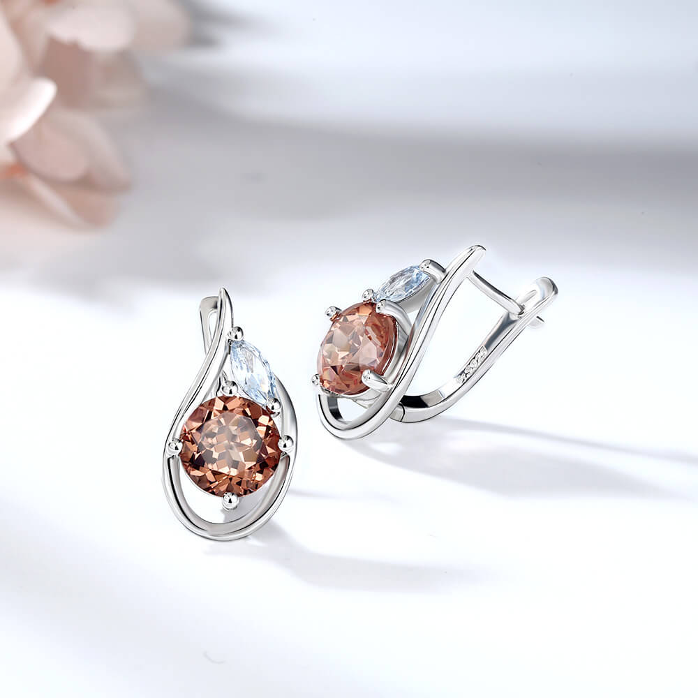 Round Lab-Created Sapphire And Marquise Accents Sterling Silver Hoop Earrings