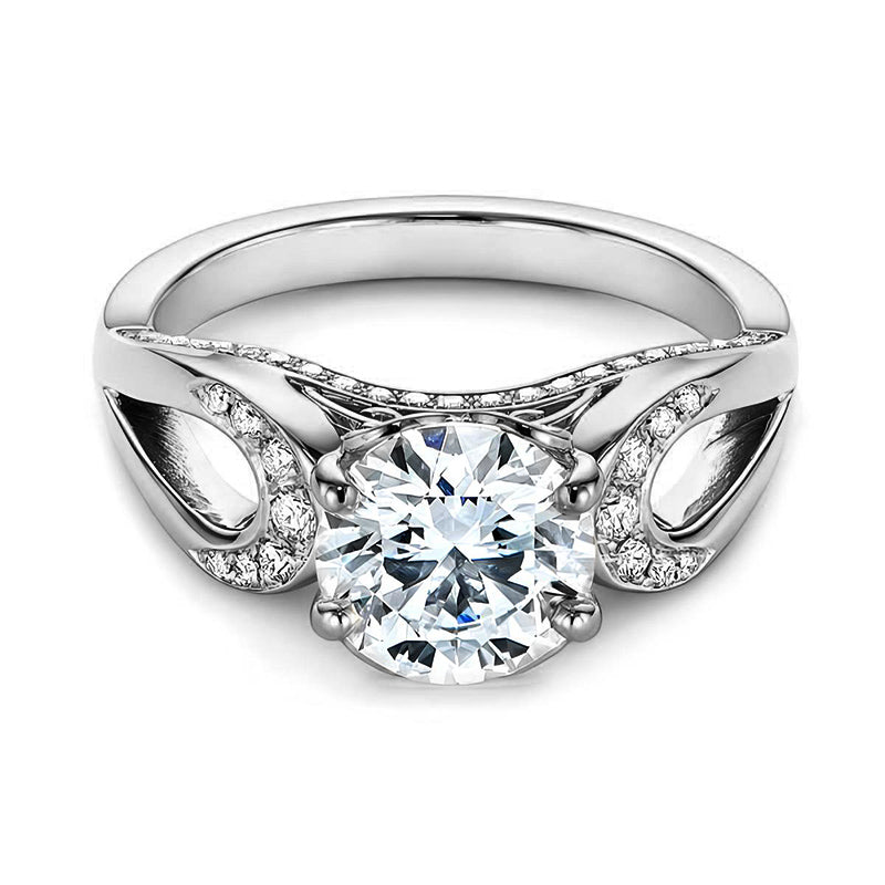 Round Moissanite Filigree Split Shank Engagement Ring