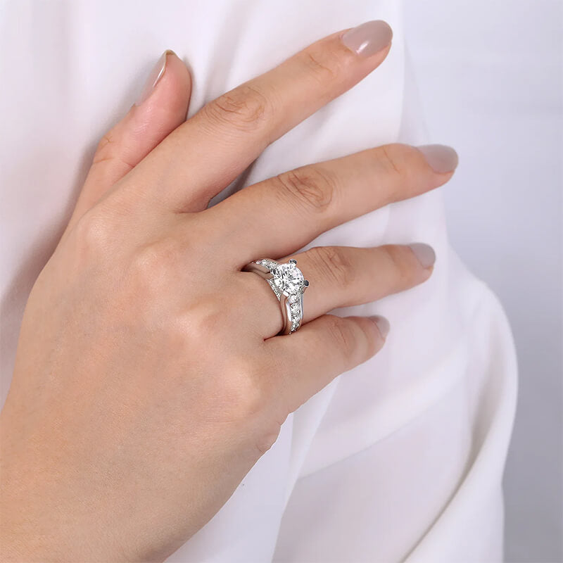 Round Moissanite Graduated Channel Set Accents Engagement Ring