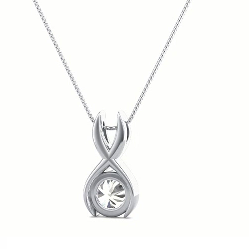 Round Moissanite Infinity Bezel Set Pendant Necklace in Sterling Silver