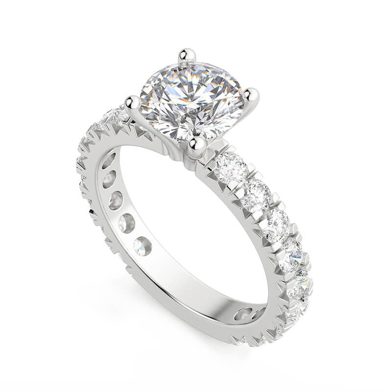 Round Moissanite Three-Quarter Coverage Pave Engagement Ring