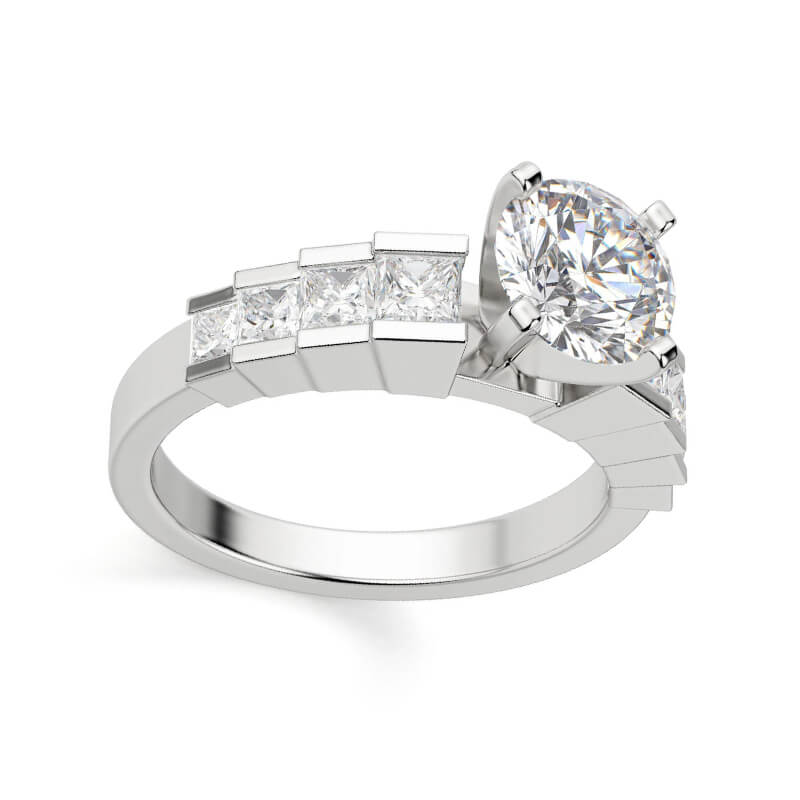 Round Moissanite Staircase Channel Set Engagement Ring