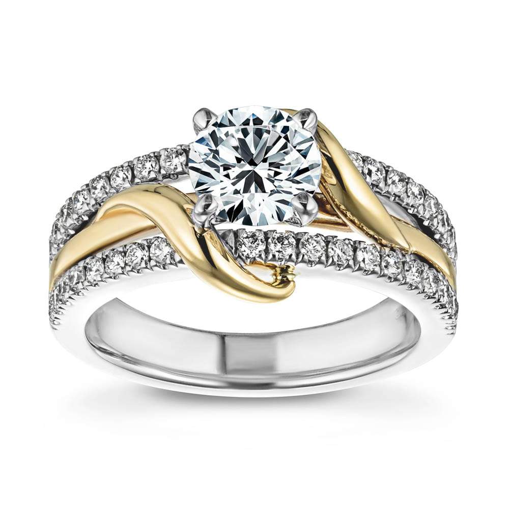 Round Moissanite Two Tone Vine Split Shank Pave Engagement Ring