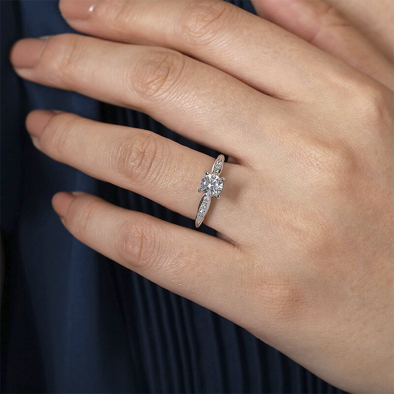 Round Moissanite With Accents Engagement Ring