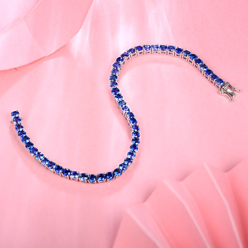 Round Sapphire Tennis Bracelet In Sterling Silver