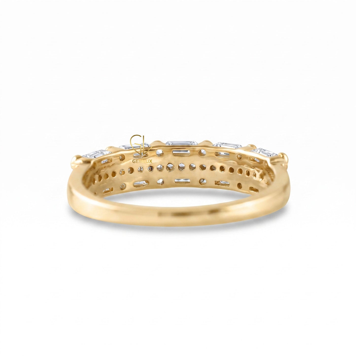 Round & Baguette Cut Three Row Lab Grown Eternity Band