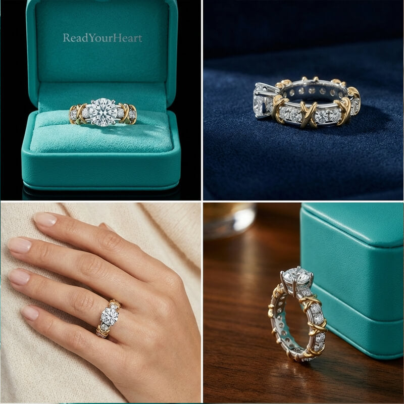Round Cut Moissanite Two-Tone Infinity Crisscross X Engagement Ring