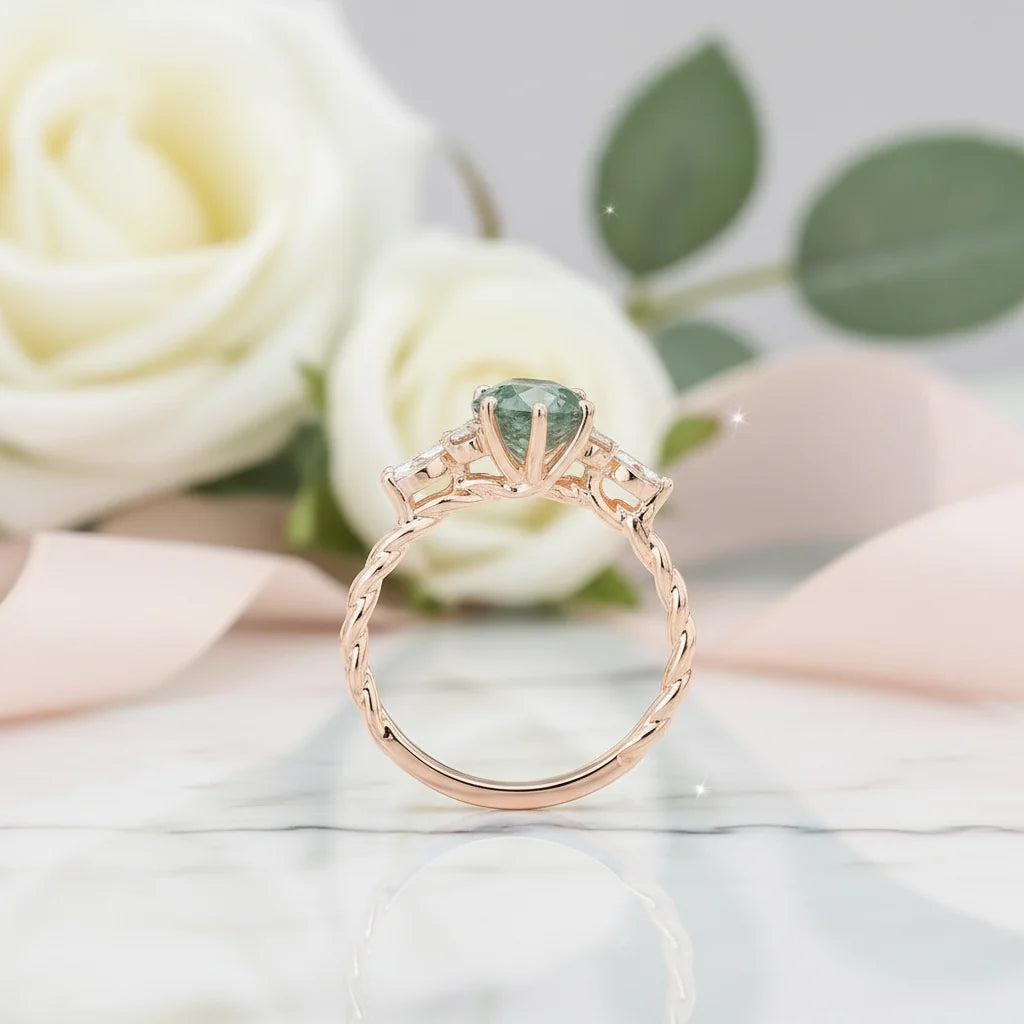 Natural Oval Moss Agate Promise Ring