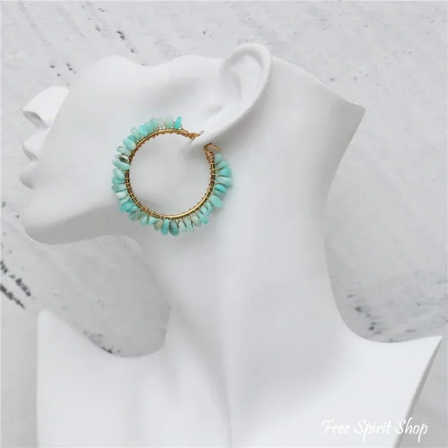 Irregular Amazonite Gemstone Circle Earrings