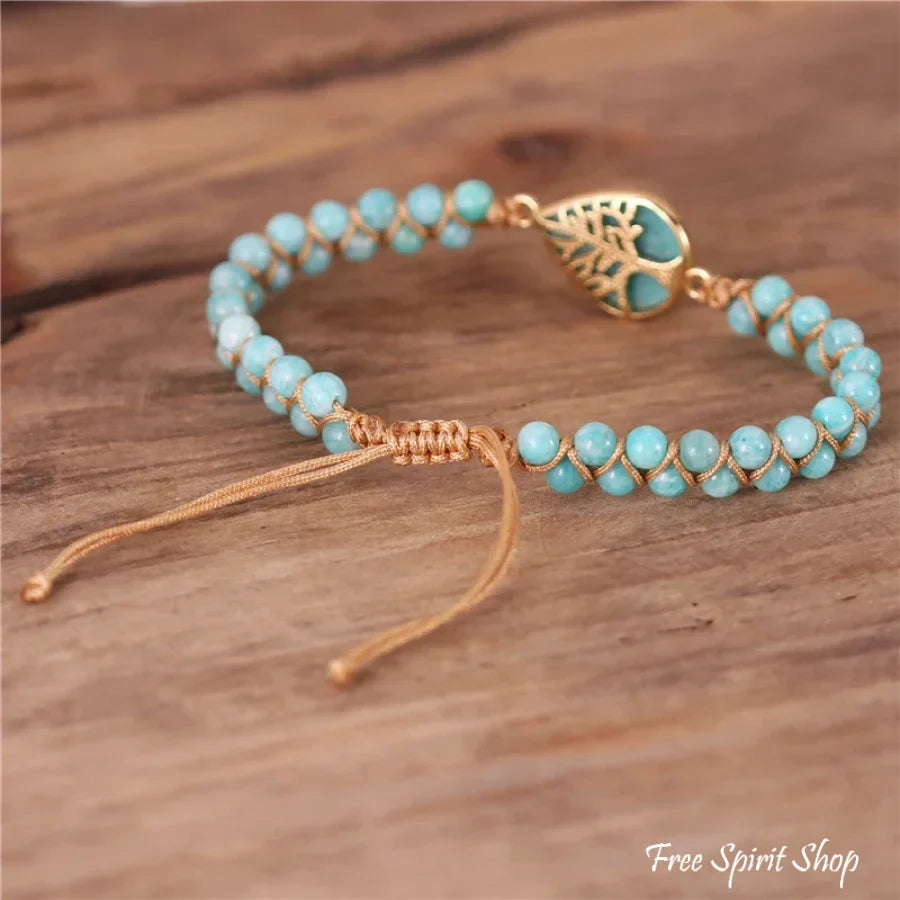 Natural Amazonite Teardrop Adjustable Bead Bracelet