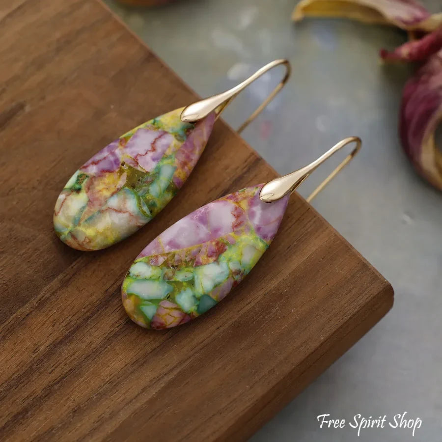 Spring Imperial Jasper Teardrop Earrings