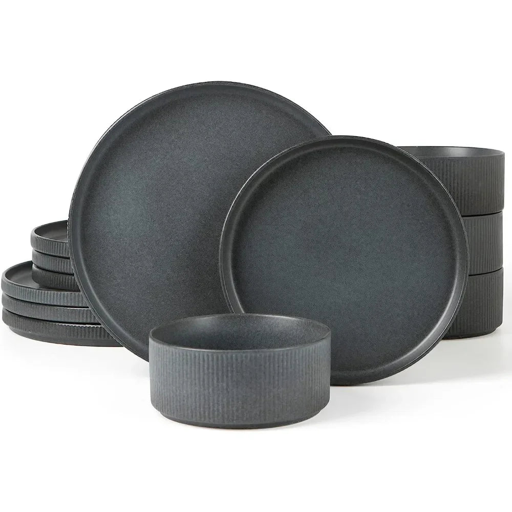 Ribbed Stoneware Dinnerware Set for Four