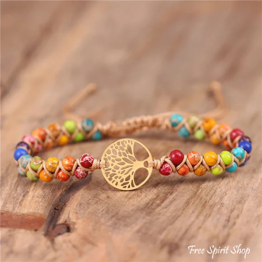 7 Chakra Tree of Life Braided Adjustable Bead Bracelet