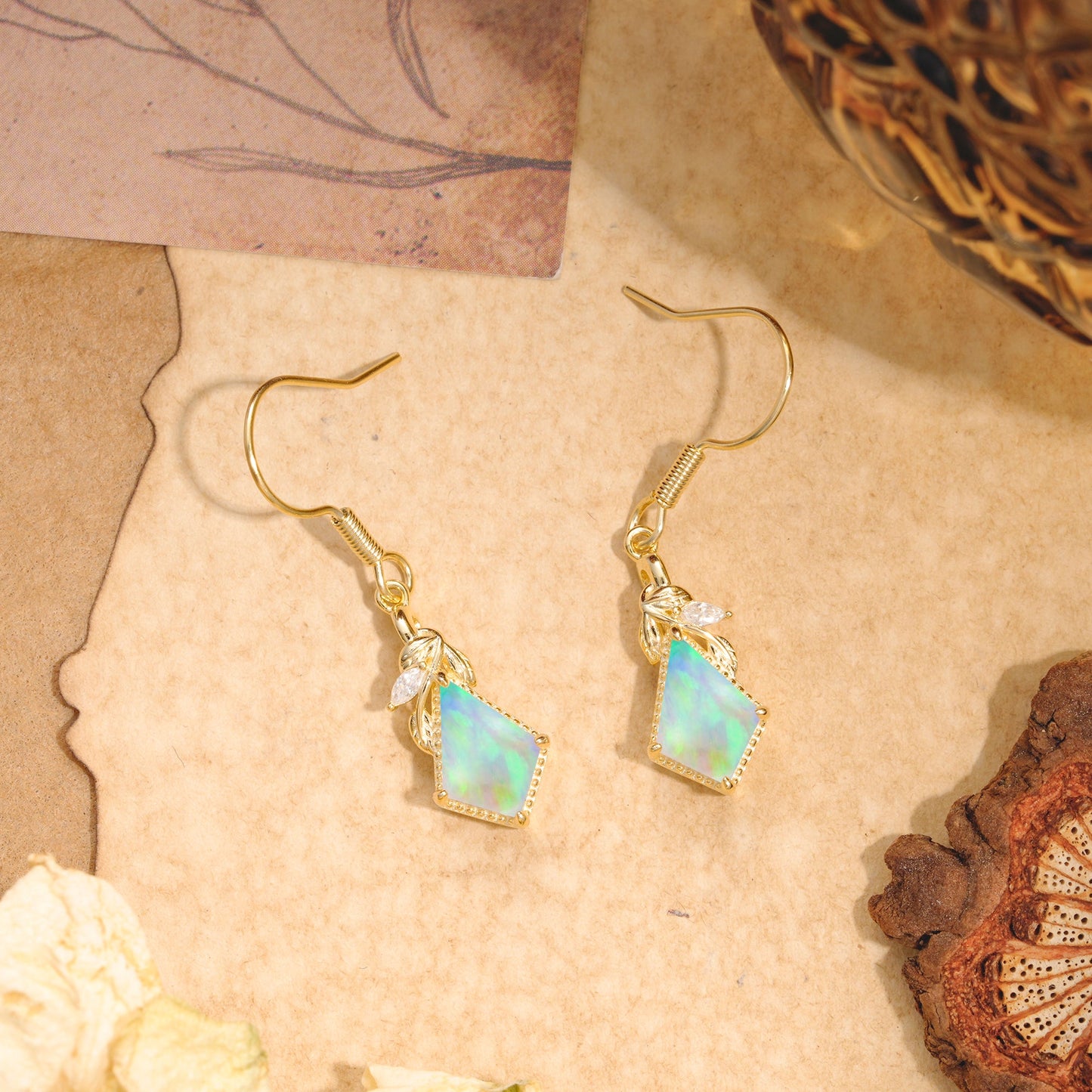 Classic Sparkling Geometric Opal Drop Earrings