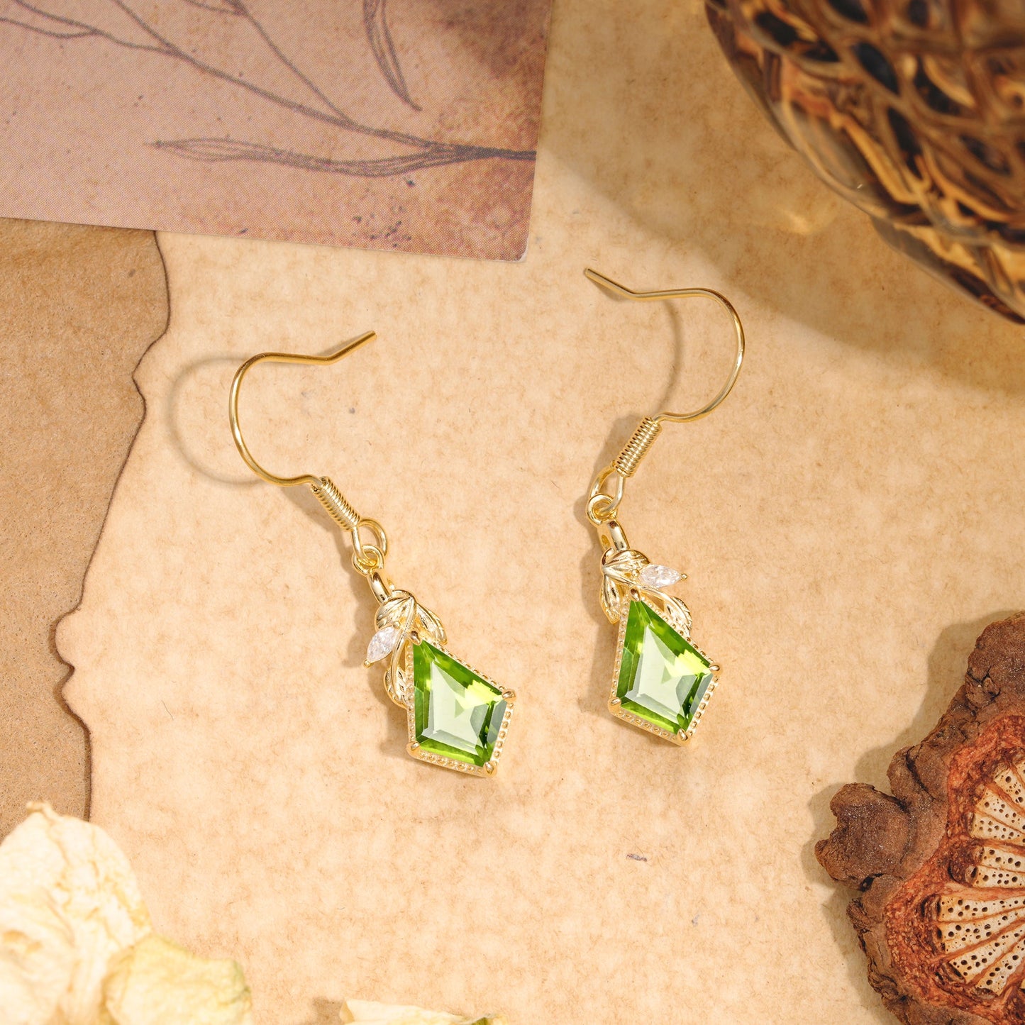 Classic Sparkling Geometric Peridot Drop Earrings