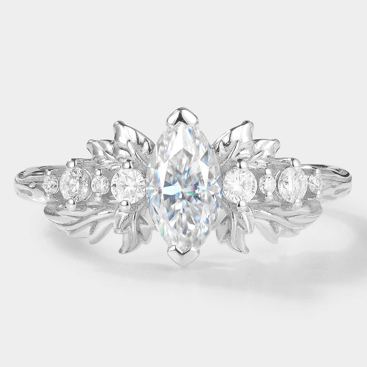 Marquise Cut Moissanite Leaf Engagement Ring