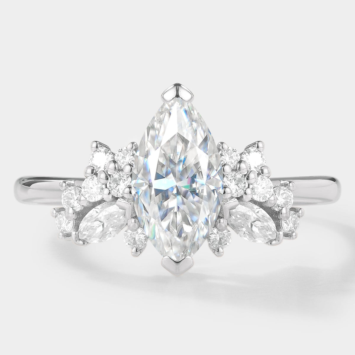 Marquise Cut Moissanite Cluster Engagement Ring