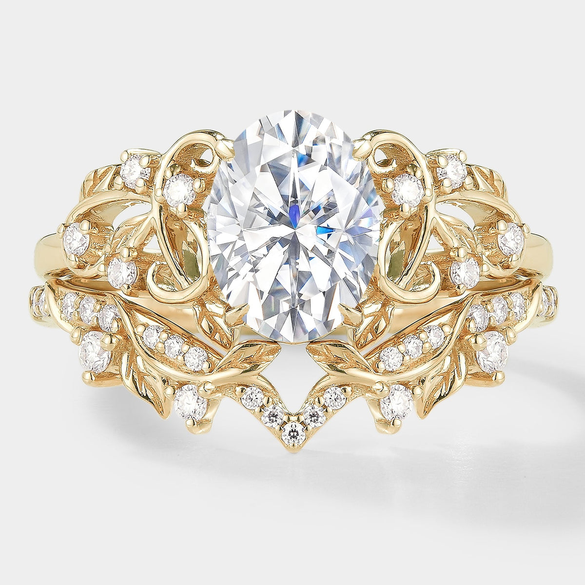 Nature Inspired Branch Leaf Engagement Ring Set 2pcs