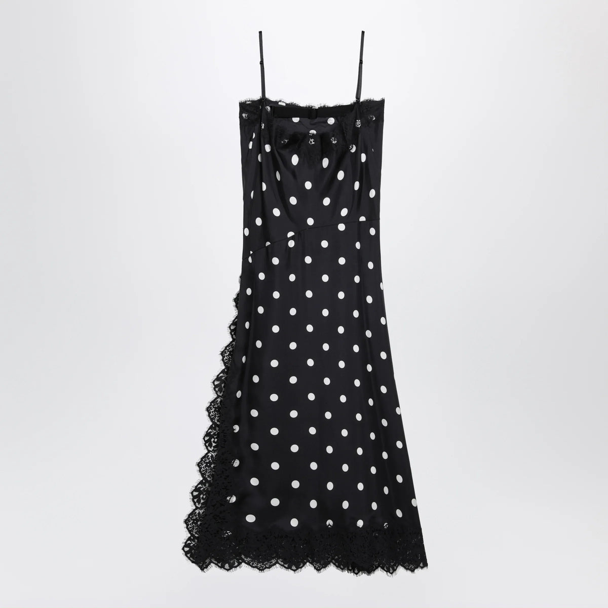 Sportmax - Long polka-dot silk dress with lace in black