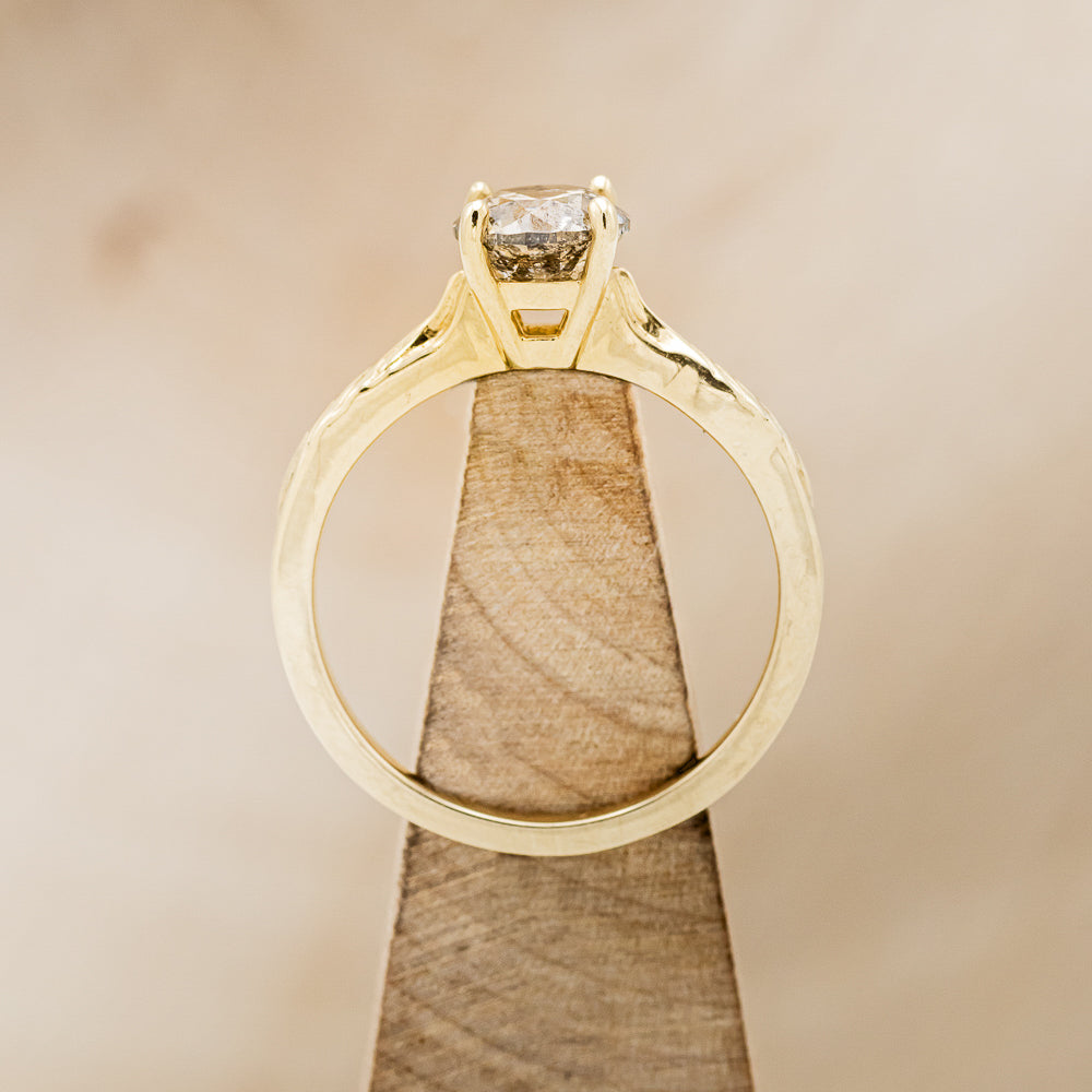 "Hope" - Round Cut Salt & Pepper Diamond Solitaire Engagement Ring With Feather Accents