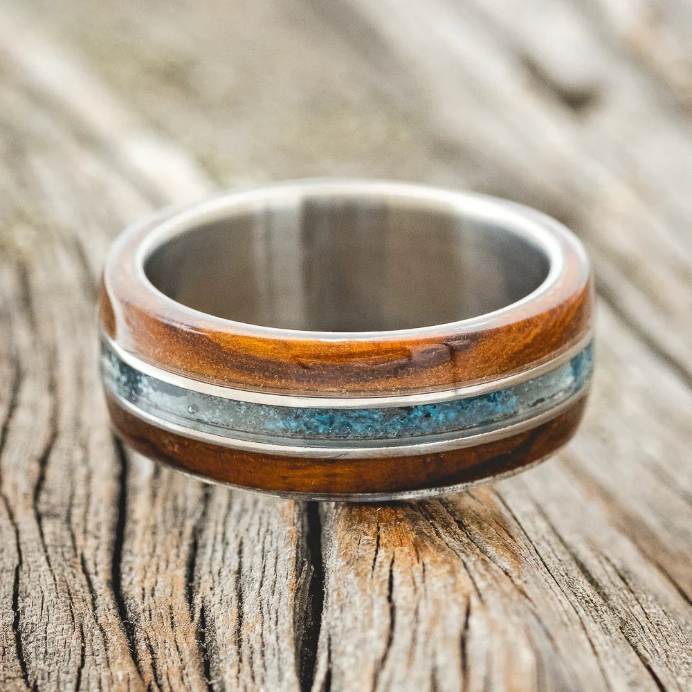 "Glen" - Ironwood & Patina Copper Wedding Band - Titanium (8mm) - Size 7 3/4