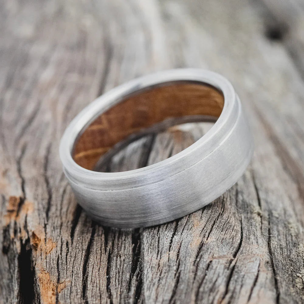 "Sedona" - Whiskey Barrel Lined Wedding Ring - Titanium (6mm) - Size 9 1/2