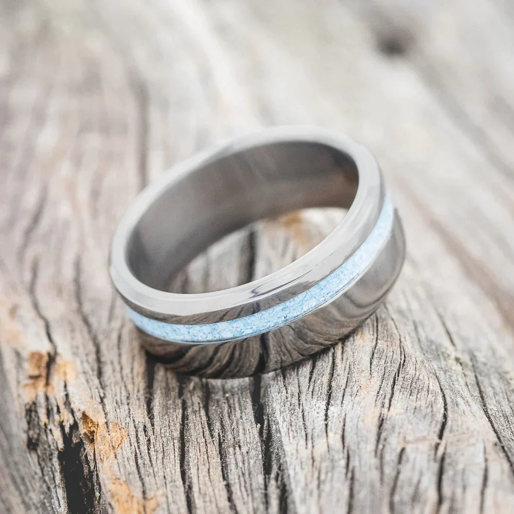 "Vertigo" - Turquoise Inlay Wedding Band - Titanium (8mm) - Size 7 1/2