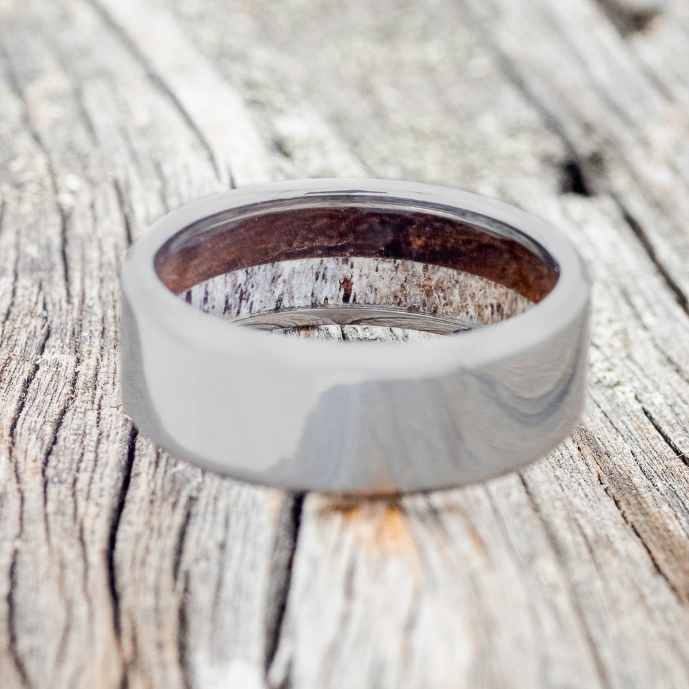 "Hyperion" - Antler and Wood Lined Wedding Band - Titanium (8mm) - Size 8