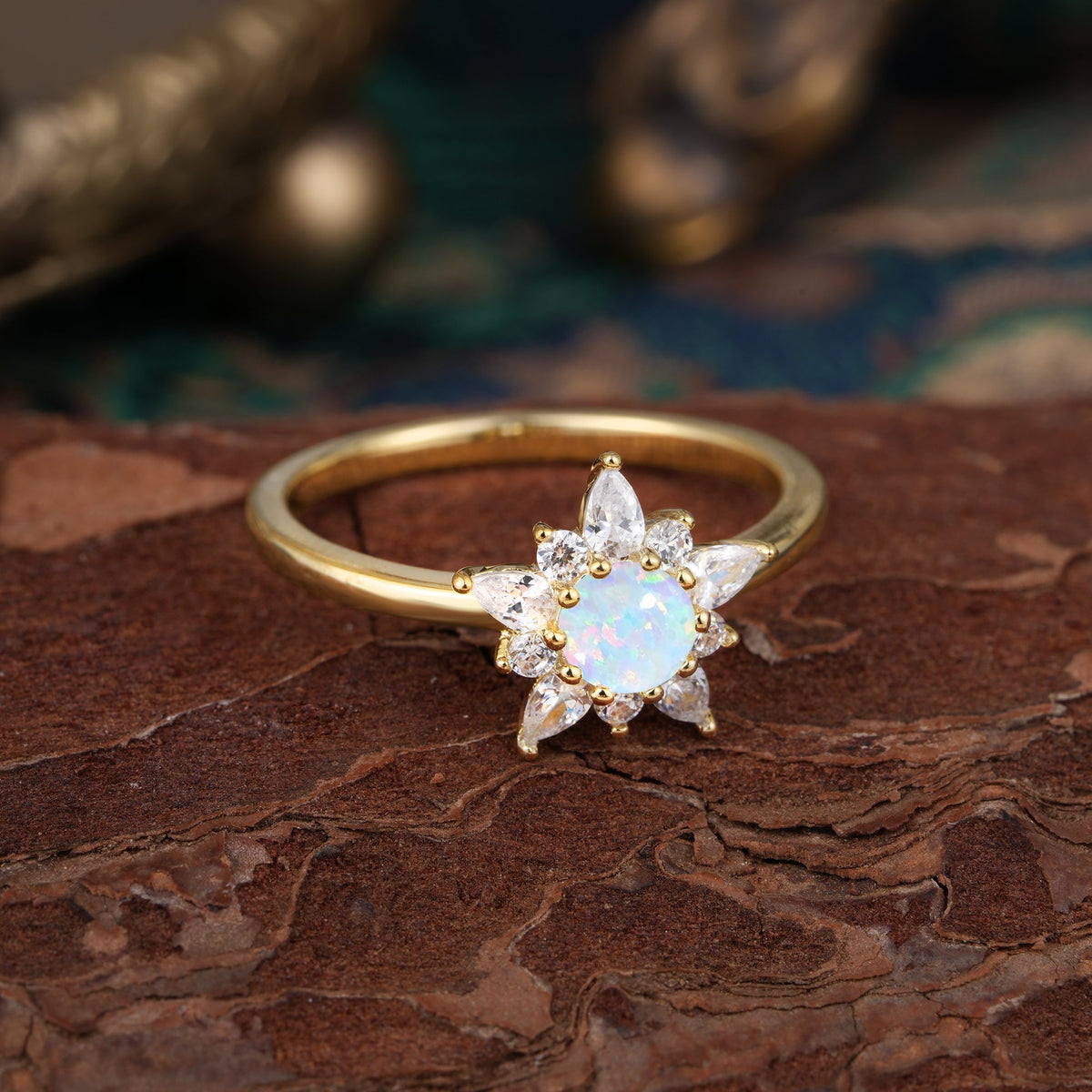 Lab Grown Opal Engagement Ring | Floral Opal Cluster Setting
