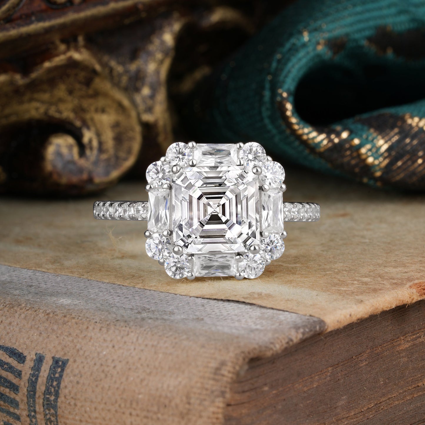 2.5CT Radiant Cut Lab Diamond Cluster Engagement Ring