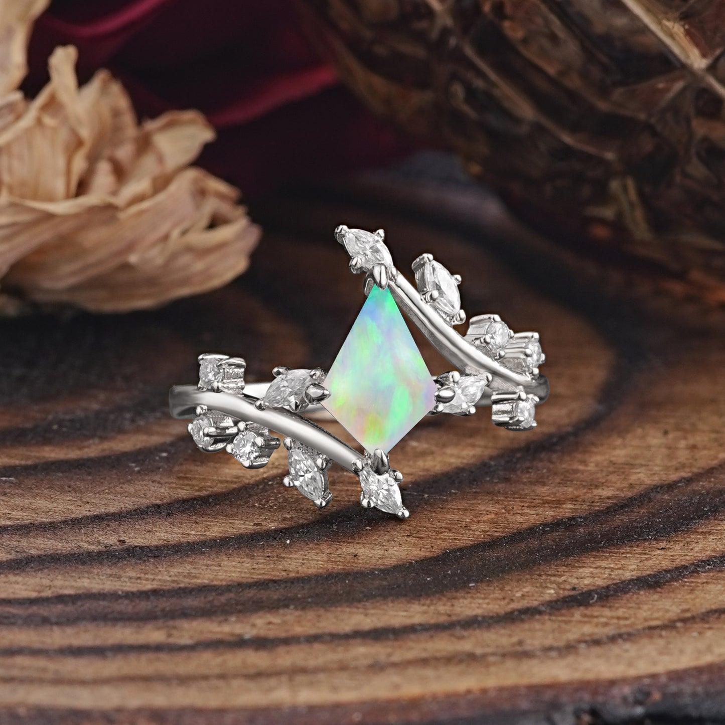 Kite Cut Gold Fire Opal Engagement Ring for Women