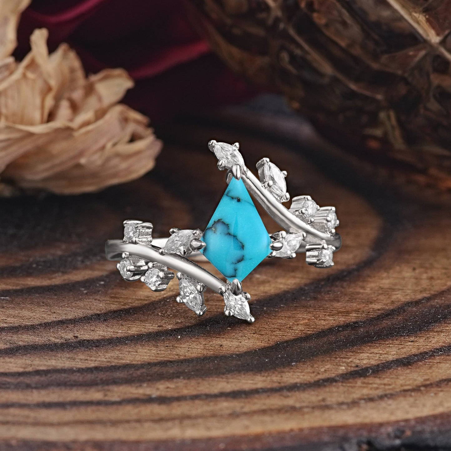Kite Cut Gold Turquoise Engagement Ring for Women