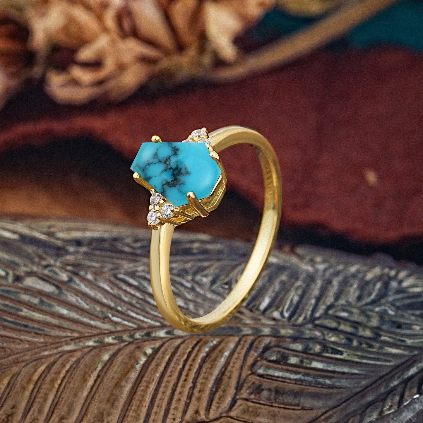 Minimalist 4-Prong Coffin-Cut Turquoise Engagement Ring