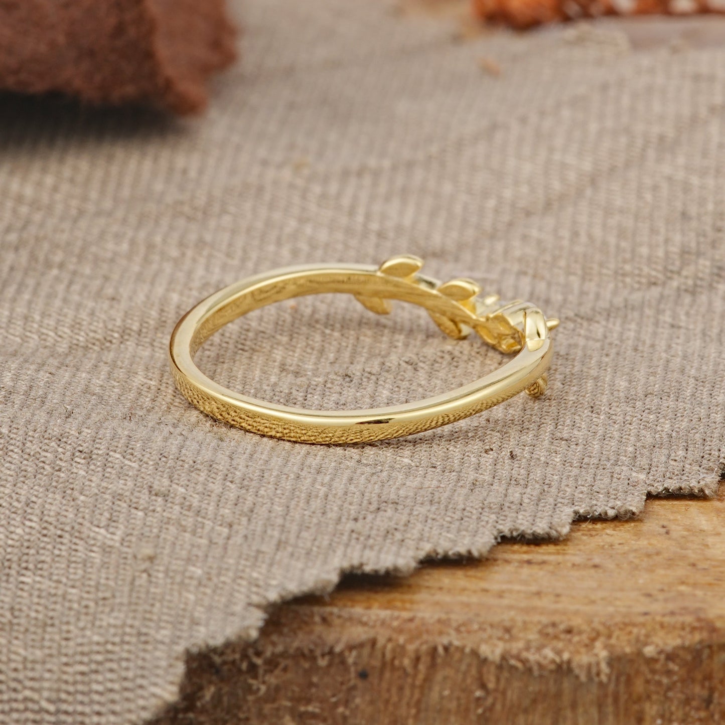 Nature Inspired Marquise Cut Moissanite Curved Wedding Ring