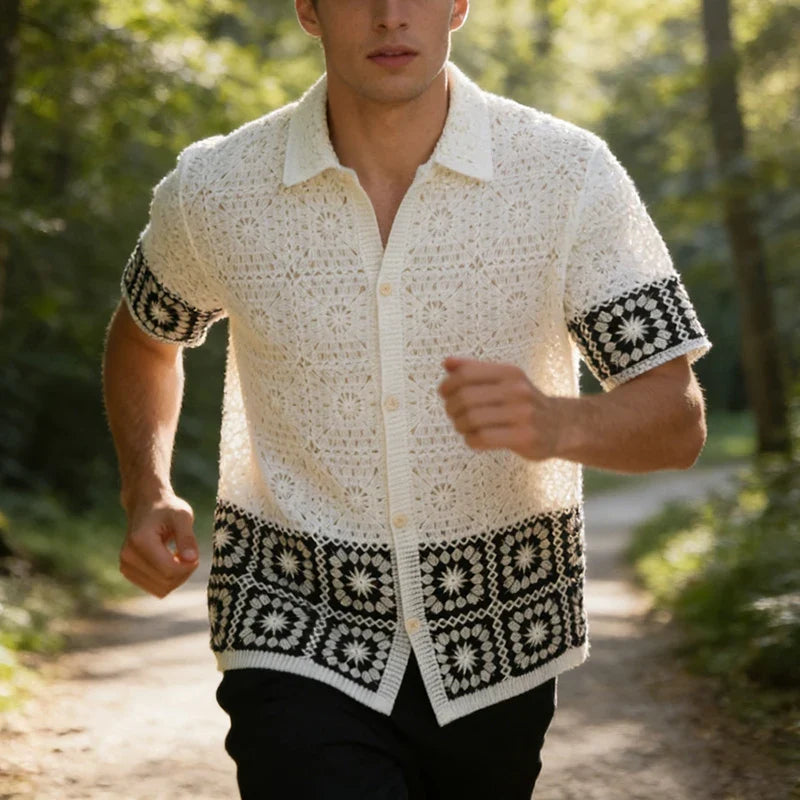 Geometric Openwork Knit Shirt