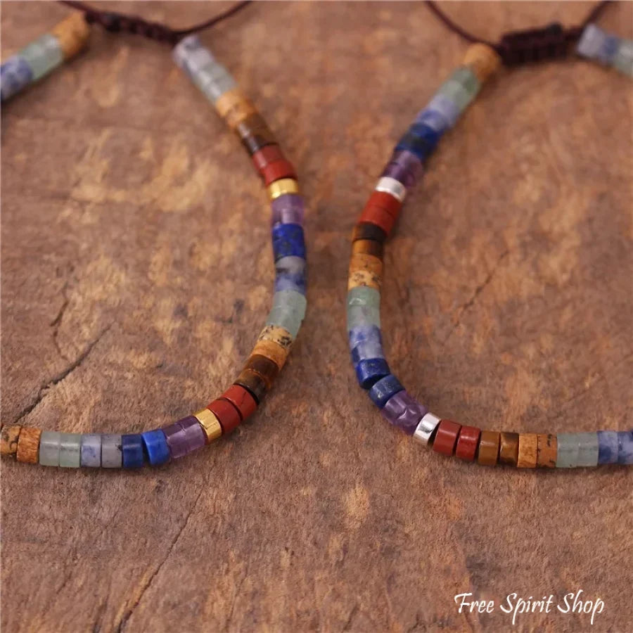 Natural 7 Chakra Gemstone Adjustable Bead Bracelet