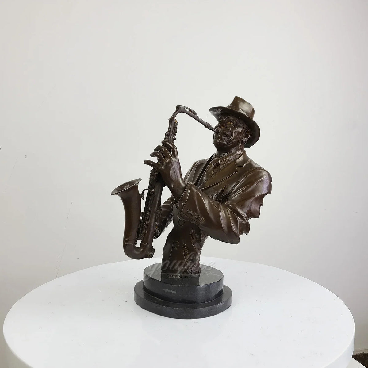 Jazz Saxophonist Bronze Bust Sculpture