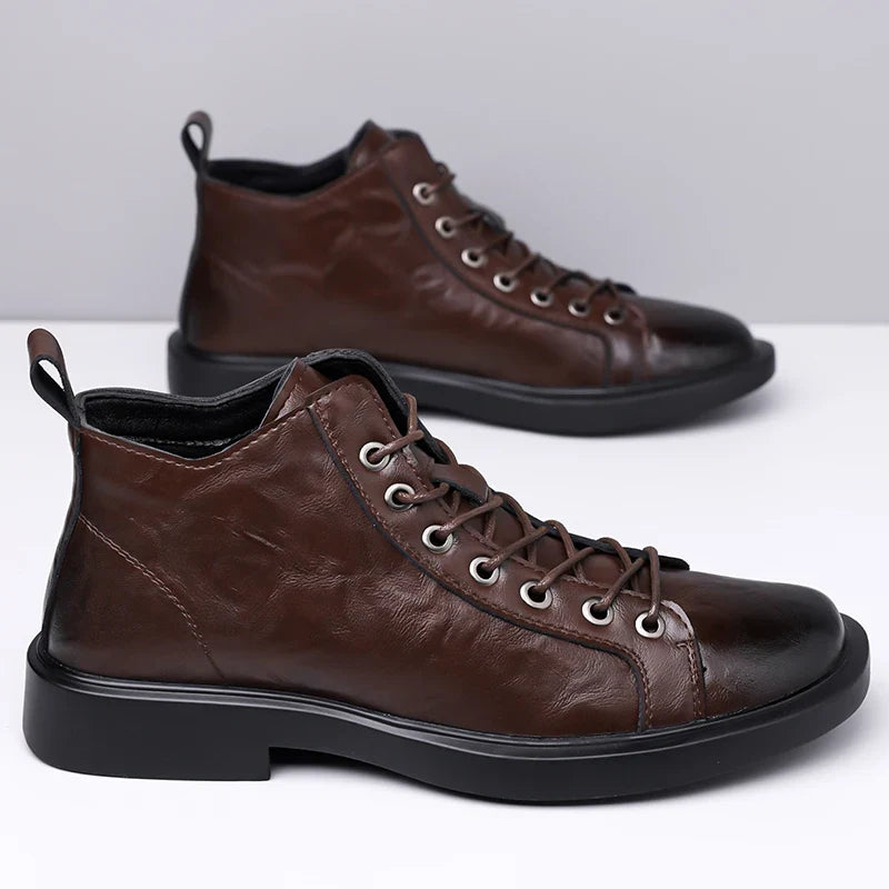 The Beckett — High-Top Lace-Up Boot in Tumbled Leather