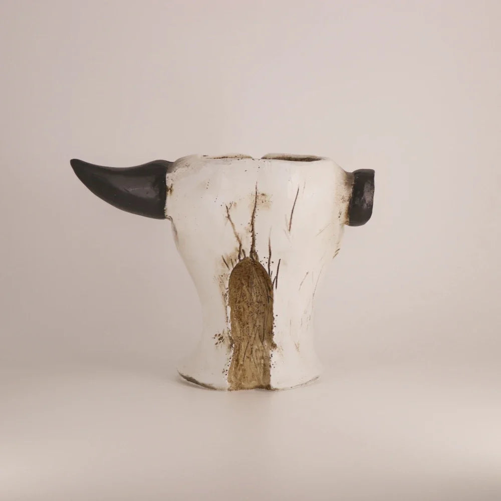 Bull Skull Resin Planter