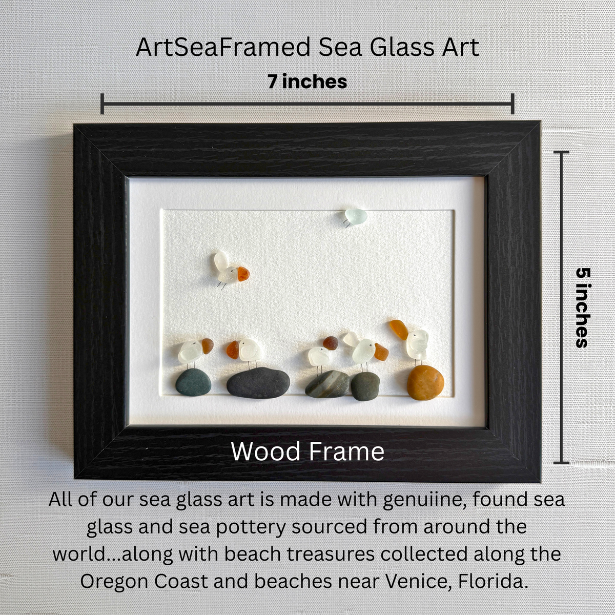 Plants On A Shelf Sea Glass Art | Framed 5x7 Wall Decor | Handmade Beach Gift for the Plant Lover