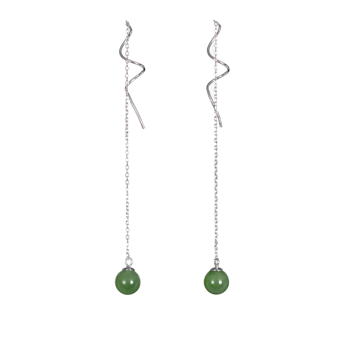 Serenity Threader – Green Jade Drop Earrings in Sterling Silver