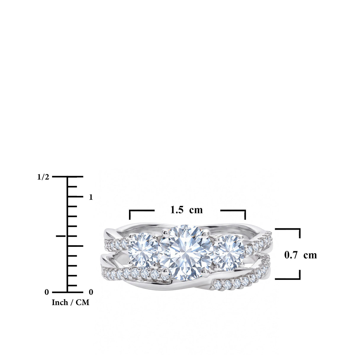 2 Carat Lab Grown Diamond Bridal Ring Set for Women, Round Cut 3 Stone Engagement Ring with Matching Wedding Band, 18K White Gold Plated Silver