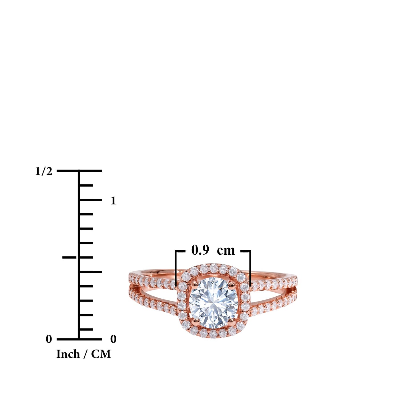 1.50 Carat Round Cut Halo Engagement Ring for Women, Cubic Zirconia Ring with Moissanite Side Stones, Twisted Split Band, 18K Rose Gold Plated Anniversary Promise Ring