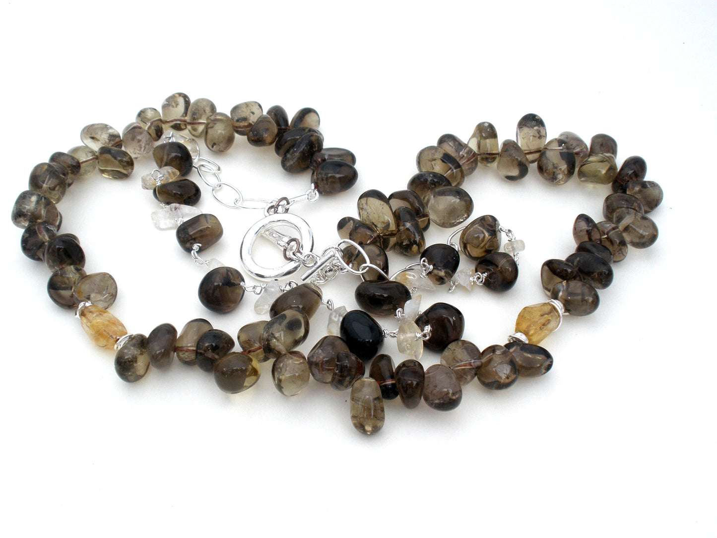 Smokey Quartz Bead Necklace 18" Long