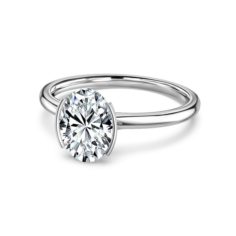 Solitaire Half Bezel Oval Moissanite Engagement Ring