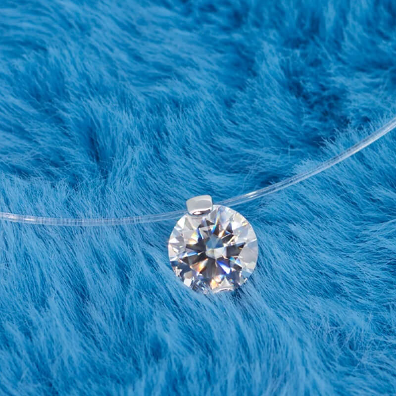 Solitaire Moissanite Fish Line Choker Invisible Chain Necklace