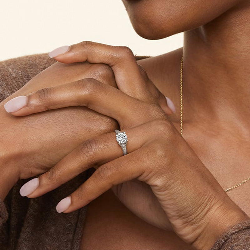 Solitaire Round Moissanite Petite Split Shank Engagement Ring
