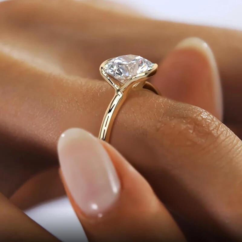 Solitaire Vertical Half Bezel Round Moissanite Engagement Ring