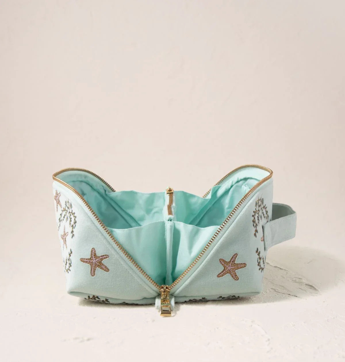 Starfish Garden Velvet Open Flat Makeup Bag