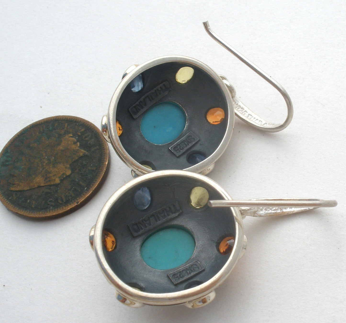 Sterling Silver Turquoise Blue Topaz and Citrine Earrings
